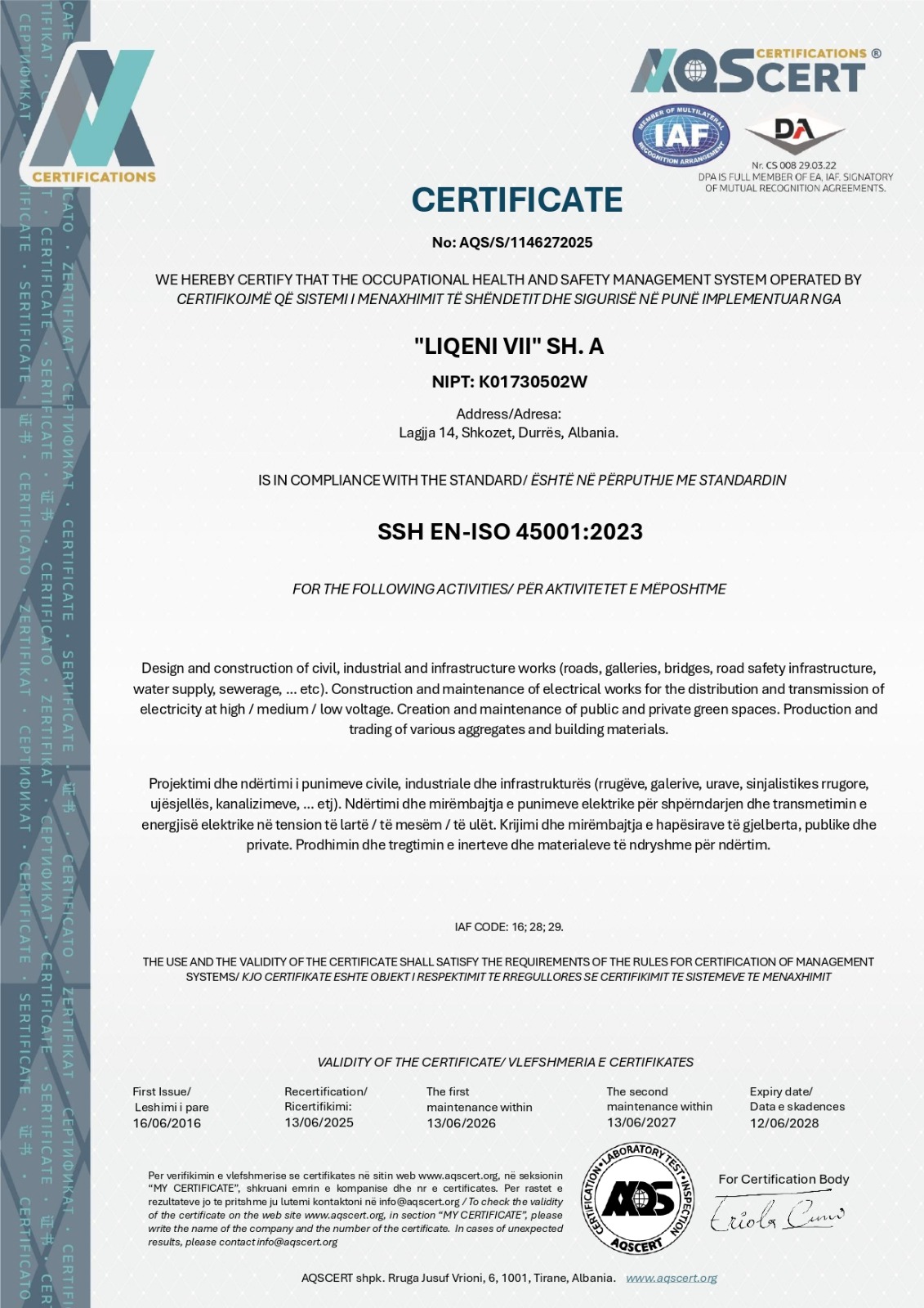 Certifikatë ISO
